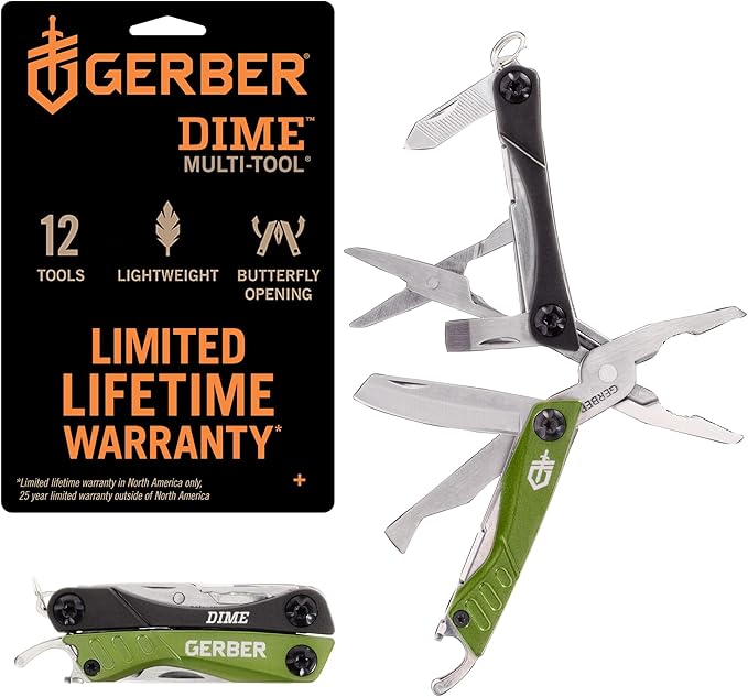 Gerber Dime 12-in-1 Mini Multitool Pliers, Pocket Knife,Bottle Opener,Green
