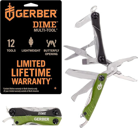 Gerber Dime 12-in-1 Mini Multitool Pliers, Pocket Knife,Bottle Opener,Green