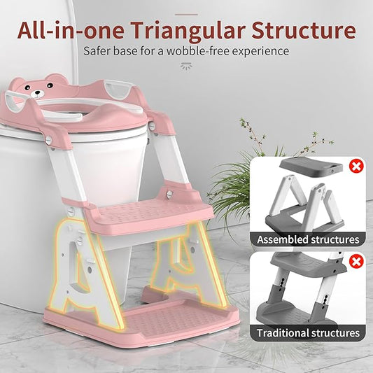 Meulife Potty Training Seat, Upgrade 2 in 1 Potty Training Toilet for Toddler, Toddler Toilet Seat for Boys Girls with Support Bar, Anti-Slip Pad and Step Stool (Pink)
