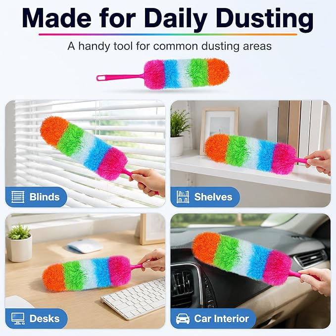 20-Inch Microfiber Hand Duster, Car Interior Detailing Duster, Rainbow Feather Duster for Car, Home, Office Cleaning