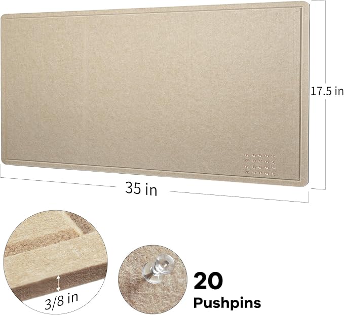 Felt Bulletin Board 35x18 inches, Decorative Pin Board for Home & Office | Cork Board Alternative for Wall with Push Pins, Display Mood Board for Photos, Notes & Reminders