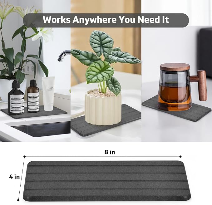 2 PCS Extra Large Stone Dish Drying Mat for Kitchen Counter, 28"×16" Marble Dish Drying Mat with 8"x 4" Coasters, Non - Slip Collapsible Absorbent Stone Dish Drying Mat for Multi - Purpose