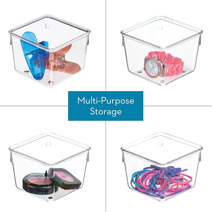 iDesign Plastic Drawer Organizer Bins, Set of 6, Clear | Storage for Kitchen, Storage for Bathroom, Storage for Desk Drawers