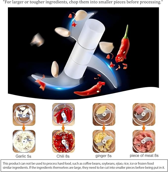 Electric Mini Vegetable Chopper, Food Chopper, Garlic Slicer Veggie, Salad, Lettuce, Onion, Chili Crusher, Tomato Dicer Chopper Cutter & Ginger Meat Mincer for Kitchen, Portable USB Chopper (250ML)