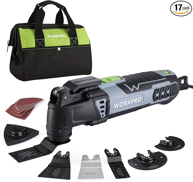 WORKPRO 3.0 Amp Corded Oscillating Multi-Tool Kit | 7 Variable Speeds, 3° Oscillation Angle, Quick-Lock Blades, 17pcs Accessories with Storage Bag, Ideal for DIY Projects