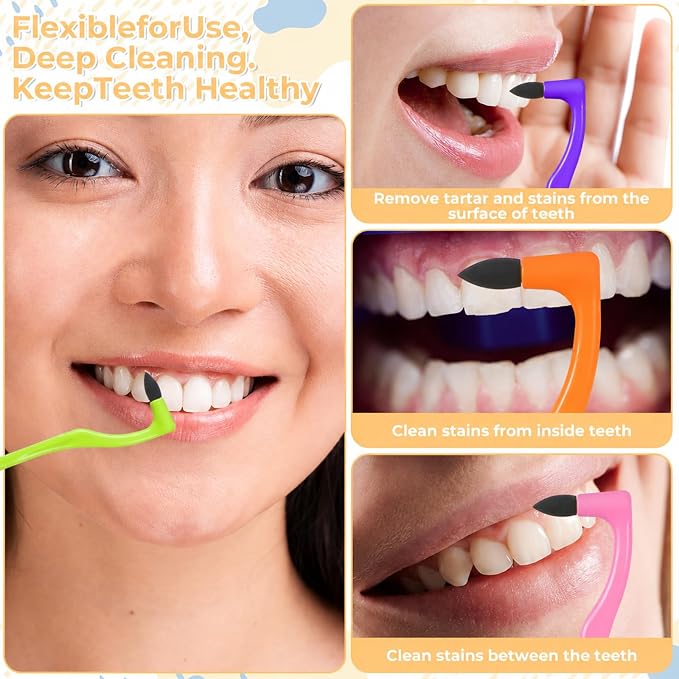 4 Pcs Teeth buffers for Stains Tooth Stain Remover Dental Plaque Tartar Eraser Tool Polisher Professional Dental Picks Cleaning for Oral Care Teeth Whitening Polishing (Orange/Green/Purple/Pink)