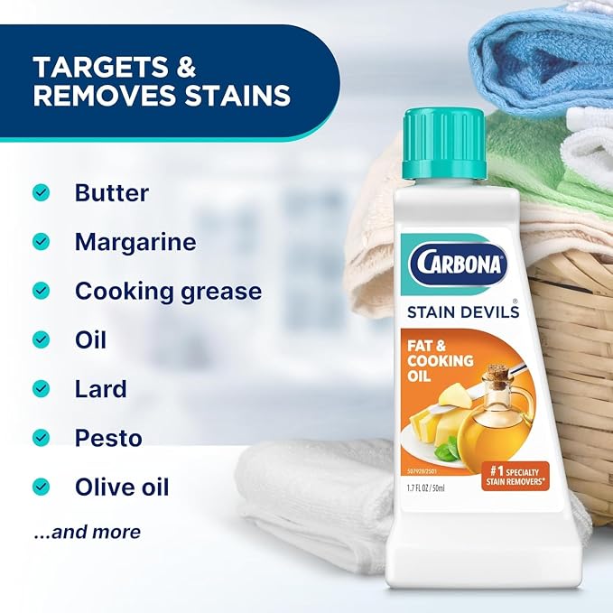 Carbona Stain Devils® #5 | Fat & Cooking Oil | Professional Strength Laundry Stain Remover | Multi-Fabric Cleaner | Safe Formula | 1.7 Fl Oz, 6 Pack