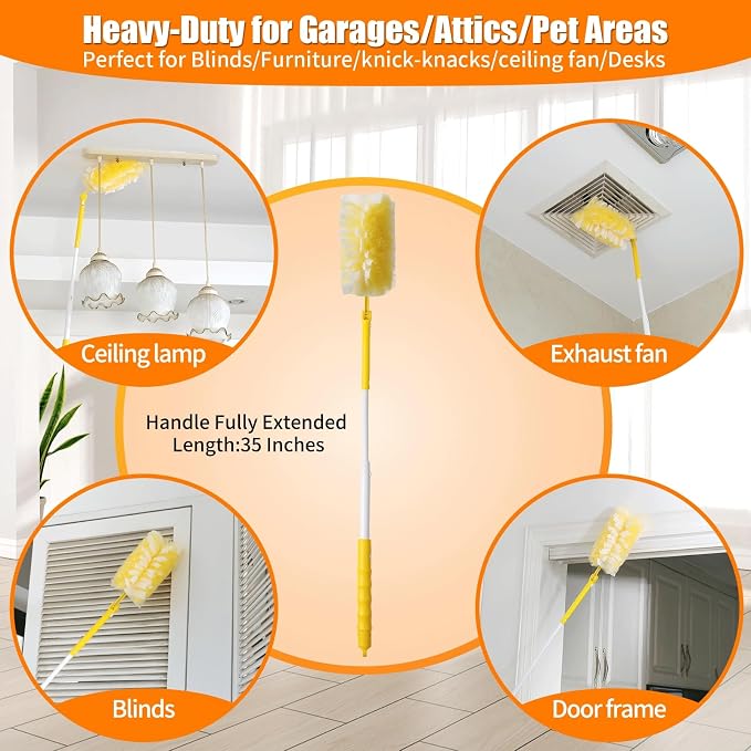 60 Count 360° Heavy Duty Duster Refills Compatible with Swiffer,Large Size-Extra Thick Disposable Electrostatic Feather Duster Refill with 1 Retractable Handle(35-inch Length Fully expanded)