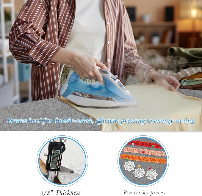 Wool Pressing Mat for Quilting15 x 54 XL Extra Large Felt Ironing Pad 3/8" Thick, 100% Natural Wool Heat Resistant for Ironing, Sewing, Cutting on Ironing Board, Tabletop, Dryer, Countertop
