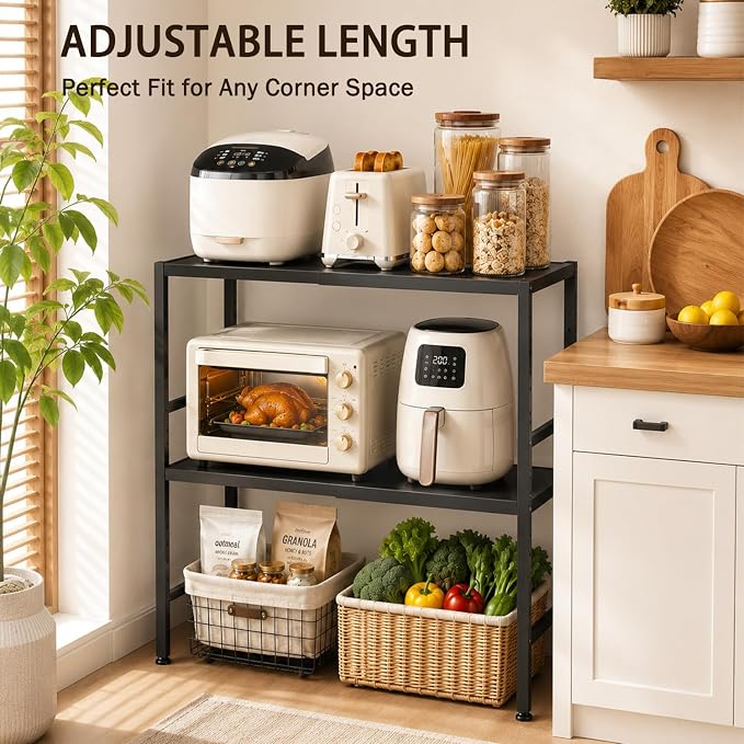 Expandable Metal Storage Shelves, 300 LBS Heavy Duty Metal Shelving Unit Rack For Pots And Pans Appliances Heavy Items, Adjustable 2 Tier Storage Shelf Rack Organizer For Kitchen Pantry Garage Laundry
