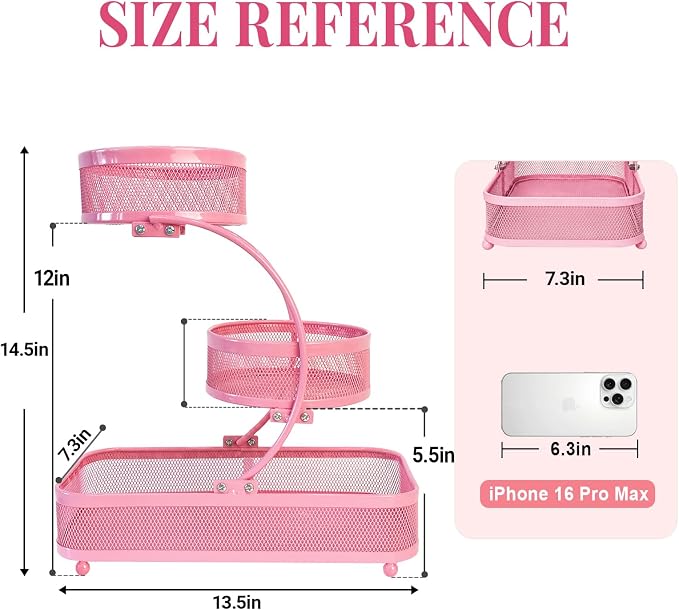 3 Tier Bathroom Counter Organizer-Perfume Organizer | Makeup Organizer For Vanity, Metal Shelf Organizer With Water-Resistant Open Design And Strong Load Capacity, Pink
