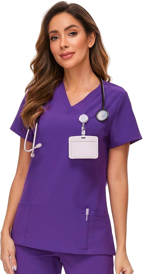 Scrubs Tops for Woman - Soft Stretch, V-Neck Tops | 3 Pockets, Side Split Design, Short Sleeve, Breathable & Lightweight Nursing Shirt, Easy-Care Fabric for All-Day Comfort