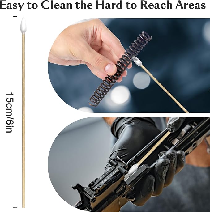 6 Inch Long Cotton Swabs, Pointed or Round Tips for Cleaning | Pointed, Round, and Mixed-Tip Cotton Swab Options with 6 Inch Wooden Handles for Firearm, Electronics, Craft, and Tasks
