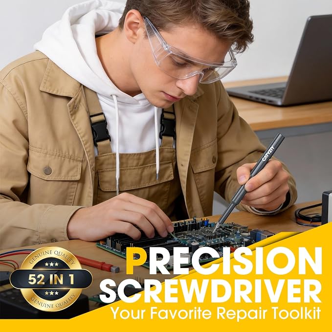 52-in-1 Precision Screwdriver Set, Magnetic Repair Kit for iPhone | Upgraded 47-piece S2 steel bit set. Includes mat, handle, tweezers, pry bar & ring. Perfect for PC, phone & watch repairs.