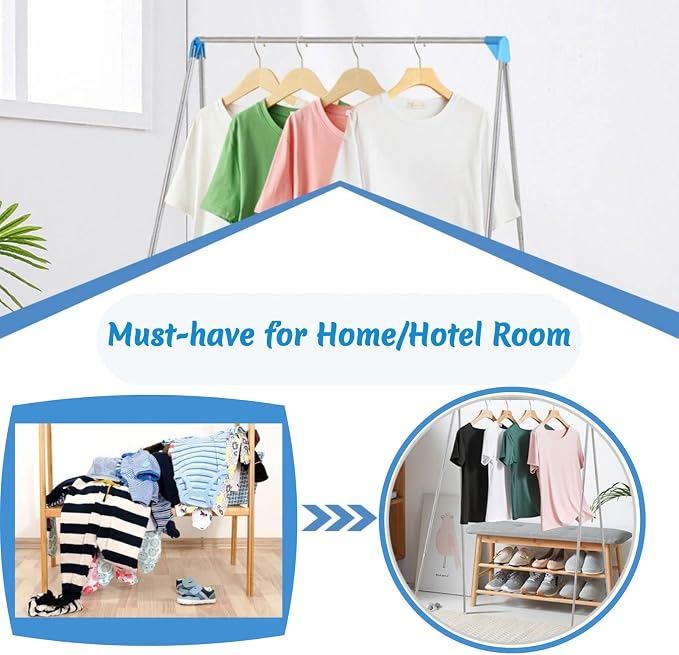 Portable Garment Rack for Travel, Compact Folding Clothes Drying Rack | Sturdy Stainless Steel; Mini Clothing Rack for Travel, Camping, RV, Dance Costume, Laundry (Upgraded Easy Pulling)