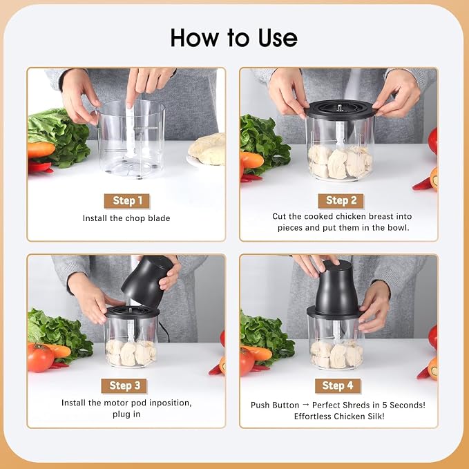 3-in-1 Upgraded Food Processor with Electric Chicken Shredder | 1.5L Bowls Vegetable Food Chopper, Dicer, Grinder with 250W Copper Motor One-Touch Shredder for Chicken,Nuts, Baby Food & Dough