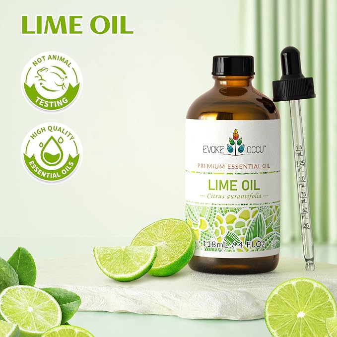 EVOKE OCCU Lime Essential Oil for Diffuser, Aromatherapy, Candles Making | Refreshing your space with a zesty, citrus scent for DIY soap, cleaning spray, skin care, and perfume blends —118ml / 4 fl oz