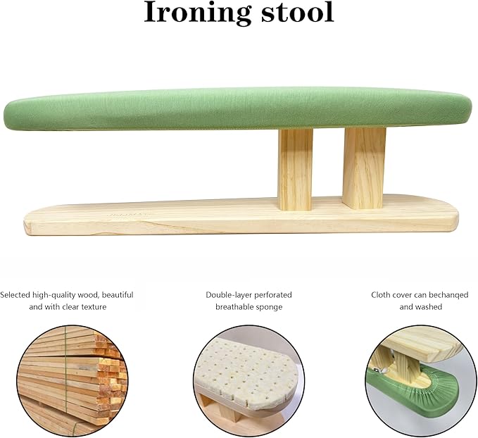 Padded Pants & Sleeve Ironing Boards with Thick Soft Cotton Padding, Double Side Wooden Tailor’s Sleeve Ironing Stool with Removable Cotton Cover, Green