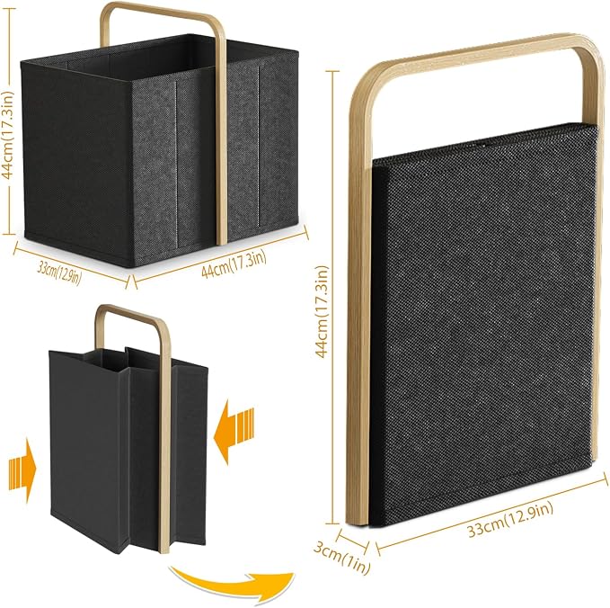 Collapsible Laundry Baskets with Handles 65L Portable Bamboo Laundry Hamper Oxford Fabric Foldable Laundry Bin Portable Cloth Baskets for Storage for Laundry Room Bedroom Living Room Black