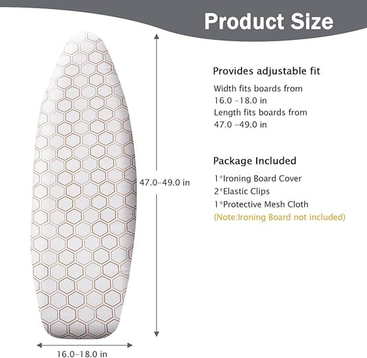 SheeChung Ironing Board Cover and Pad 18"x49",Wide Ironing Board Cover with Thick Scorch Resistant Padding,Silicone Coating,Hook and Loop Fastener Strap,Standard Iron Board Covers