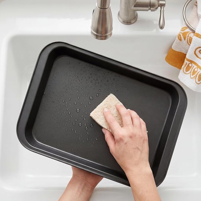 Lyellfe 3 Pack Rectangle Baking Pan, Non-Stick Cake Pans for Oven, 13 x 9 Inch Deep Cookie Sheet Tray for Brownie Lasagna Casserole Bread, BPA Free