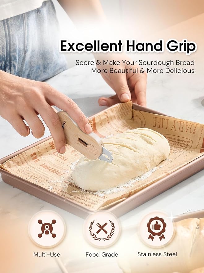 CLUEAPOP Extractable & Magnetic Bread Lame Dough Scoring Tool - Professional Sourdough Scoring Tool - Sourdough Bread Baking & Bread Scoring Tool - Scoring Patterns Booklet & 5 Razor Blades