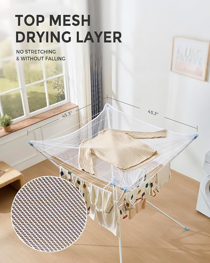 JS HANGER Clothes Drying Rack with Mesh Top, Foldable Laundry Drying Rack Indoor Outdoor, Space-Saving Flat Air Drying Rack for Sweater, Delicates, Small Items & Everyday Clothes