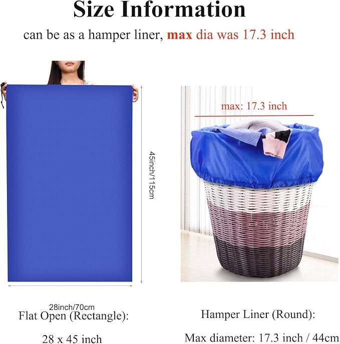 OTraki 2Pack Laundry Bag 28x45 inch Drawstring Laundry Basket Hamper Line Bag XXL Large Dirty Clothes Storage Travel Bag Machine Washable for Camp, Drying Do Not Exceed 176℉ Blue&Black | XXL Large Dirty Clothes Storage Travel Bag Machine Washable for C...