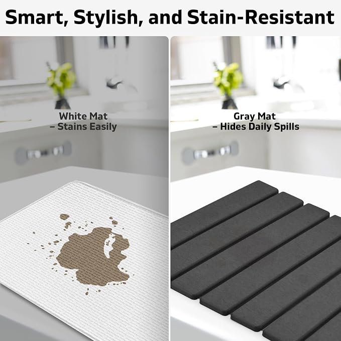 Large Stone Dish Drying Mats for Kitchen Counter, Fast Drying Collapsible Drying Mat, Eco-Friendly Absorbent Diatomaceous Earth Mats for Dishes Cups, Match Any Countertop (Dark Gray 24"×16" & 8"x4")