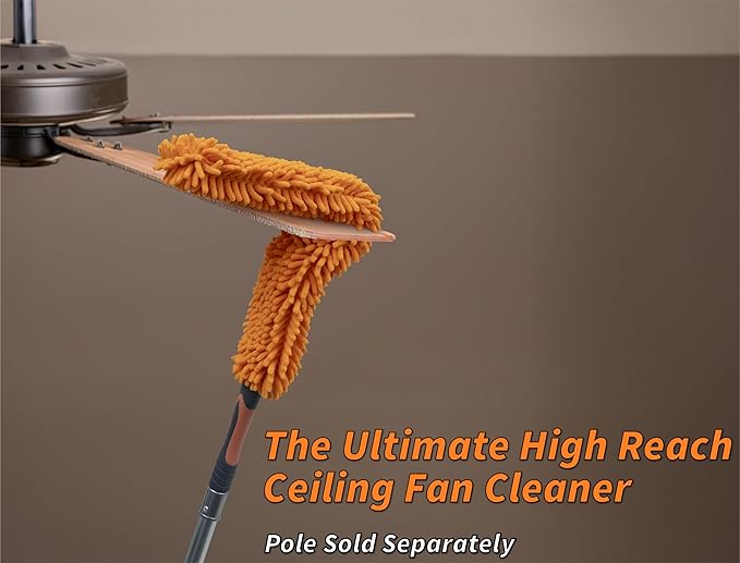Flexible Ceiling Fan Cleaner Duster for High Ceiling (Pole Sold Separately) | Washable Fan Duster // Fits All Extension Poles with Standard US Acme Thread // Best Flex-and-Stay Fan Blade Cleaner
