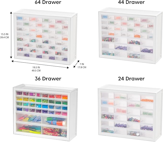 IRIS USA 44-Drawer Small Parts Storage Cabinet, Crafts, Made in USA, White | Wall-mountable, Stackable, Building Bricks, Screws, Nuts & Bolts, Hardware, Garage Tool Storage