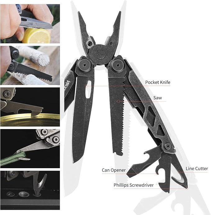 NexTool Flagship Pro Multitool Pliers with Full-size Scissors (Dark) | 16-in-1 Multi-tool, Safety Locking, Replaceable YG8 wire cutters, Tool for Camping, Survival, Fishing, Repair, Gifts for Men