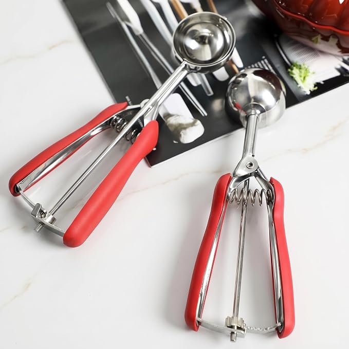 Ice Cream Scoop, 18/8 Stainless Steel Cookie Scoop, Cookie Scoops for Baking, 2Tbsp/ 30ml/ 1oz Cookie Dough Scoop, Ice Cream Scooper with Trigger Release, Cookie Scooper for Baking(Red)…
