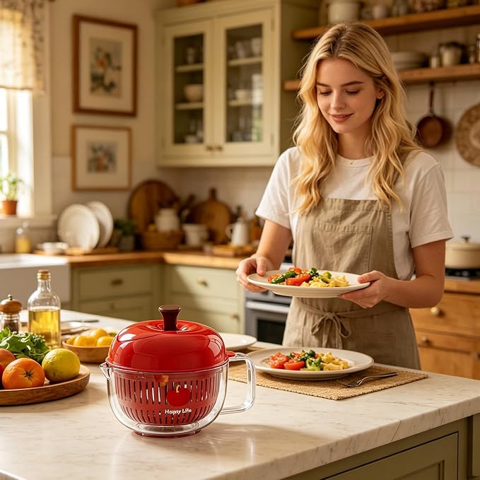 Salad Spinner, Hand Cranked Fruit Washing Spinner with Handle, Multifunctional Fruit and Vegetable Washing Bowl with Drain Basket, Reusable Salad Dehydrator Drainer for Home Kitchen