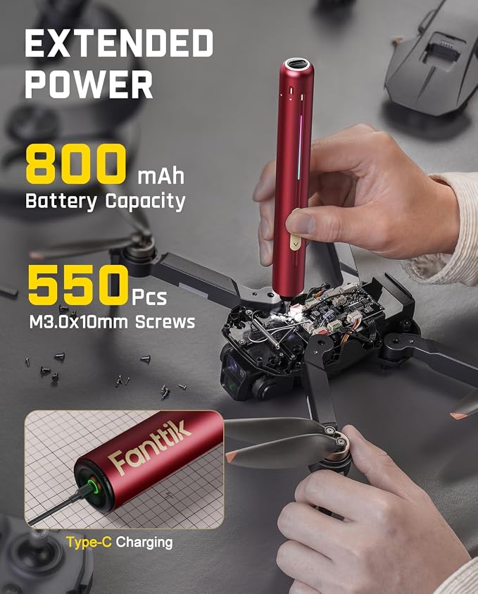 Fanttik E2 Ultra Electric Screwdriver, Precision Screwdriver Set (Red) | 50 Magnetic Bits, 5/32''Hex Shank, 0.6N.m, RevoStor Magnetic Storage, Repair Kit for PC, Phone, 3D Printer, RC Cars, Drone