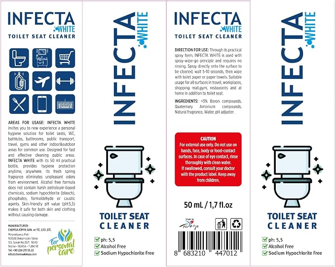 INFECTA WHITE – Toilet Spray, Travel Size Multipurpose Cleaning Spray (50 ml), All Purpose Cleaner for Toilet Seats, Bathtub, Fresh Scent, Bathroom Essentials & Mini Travel Toiletries (Pack of 3)