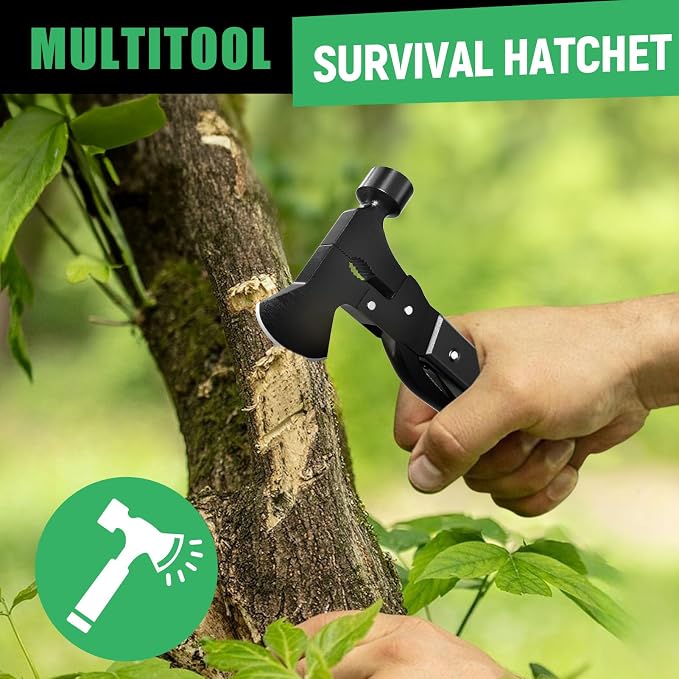 15-in-1 Multitool Axe Hatchet, Black | with Hammer, Knife, Saw, Essential for Camping, Hiking, Gifts for Men, Women, Dad, Husband, Birthday Gifts for Men