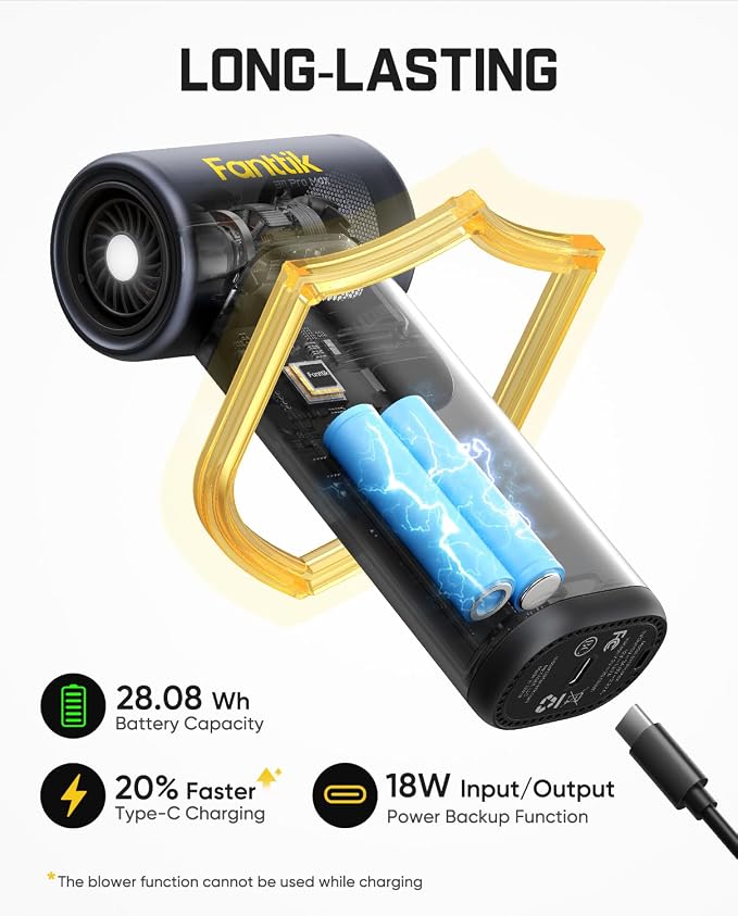 Fanttik B11 Pro Max Electric Air Duster (Black) | 150000RPM Brushless Motor, 100-Speed Adjustable, One-Tap Booster, 28.08Wh Rechargeable Battery for PC, Car & Home