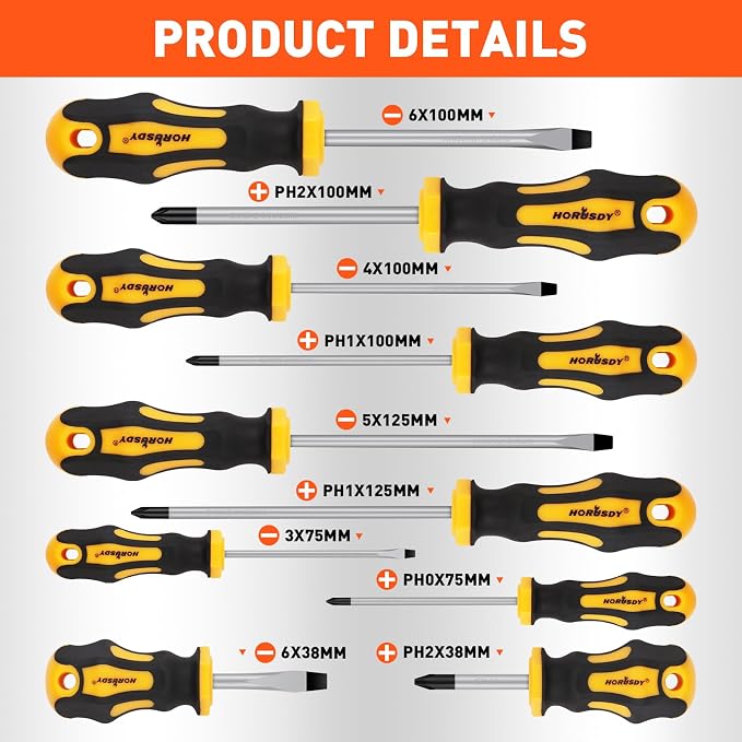 HORUSDY 11-Pieces Magnetic Screw driver, Magnetic 5 Phillips and 5 Flat Head Tips for Fastening and Loosening Seized