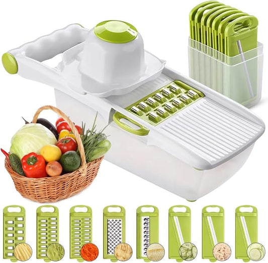 ADOV Mandoline Slicer for Kitchen, Adjustable Mandoline Food Slicer, Vegetable Slicer for Potato, Onion, Cucumber, Veggie Slicer, Multifunctional Vegetable Chopper with Container, Essential Kitchen