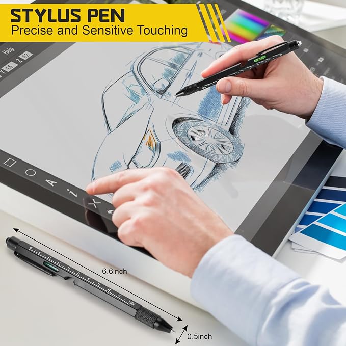 MAFEHAN 9-in-1 Multitool Pen, Gifts for Men Dad Husband Grandpa | LED tool pen gifts for men who have everything; aluminum EDC pen for writing, measuring, fixing and touchscreens.