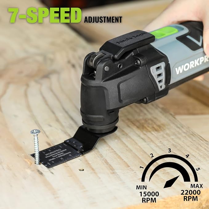 WORKPRO 3.0 Amp Corded Oscillating Multi-Tool Kit | 7 Variable Speeds, 3° Oscillation Angle, Quick-Lock Blades, 17pcs Accessories with Storage Bag, Ideal for DIY Projects