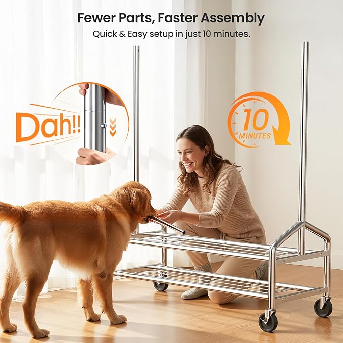 Heavy Duty Clothes Rack, Rolling Clothing Rack Load 650 LBS for Hanging Clothes with 2 Sturdy Shelves, Metal Garment Rack with Wheels for Bedroom, Laundry Room, Retail Store, Silver