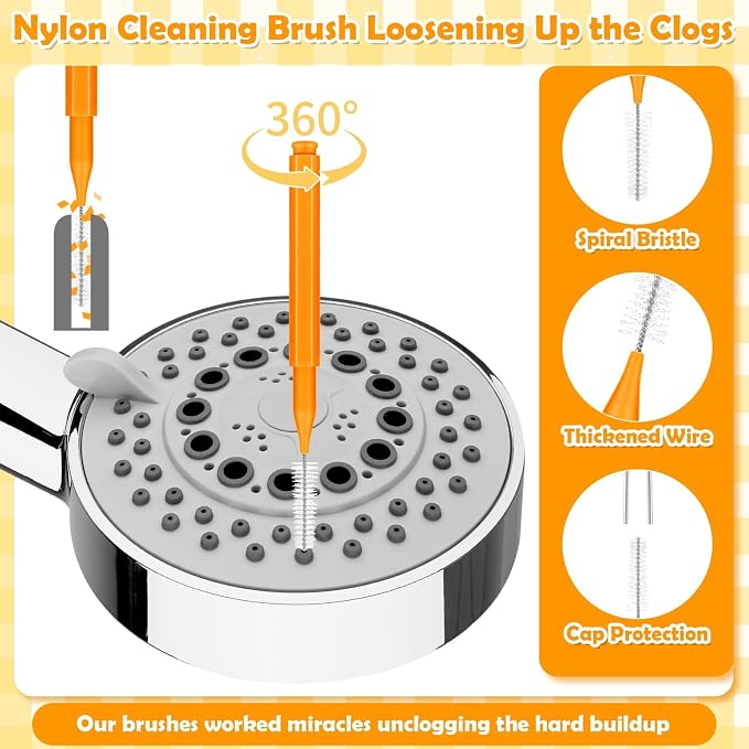 80 Pcs Shower Head Cleaner Tool, 70 Pcs Shower Head Cleaning Brush Picks for Unclogging Small Hole,10 Pcs Functional Nozzle Unclogger for Showerhead with Storage Box for Household Bathroom (Orange)