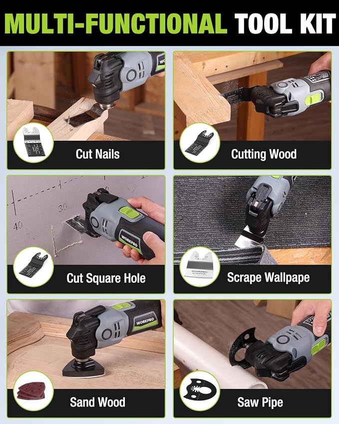 WORKPRO 400W Corded Oscillating Multi-Tool Kit | 6 speeds, 3.5° oscillation angle, LED light, quick blade change, and 23 accessories for DIY and home improvement