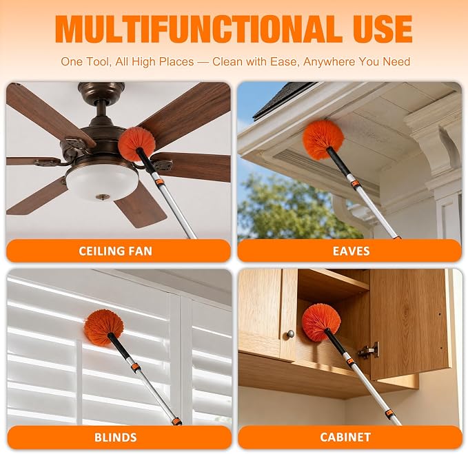 LAANPOLE 12FT Cobweb Duster with Extension Pole, Spider Web Brush for Cleaning Extendable, Professional Ceiling and Corner Dusters for Outdoor Indoor Use