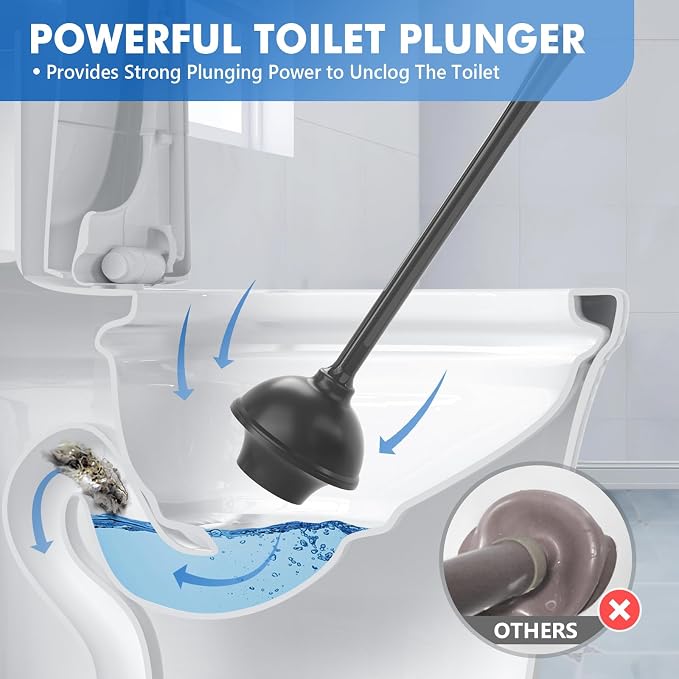 LOVLOY Toilet Plunger and Brush, Bowl Brush and Heavy Duty Toilet Plunger Set with Ventilated Holder, 2-in-1 Toilet Brush and Plunger Combo for Bathroom Cleaning (2 Pack, Black)