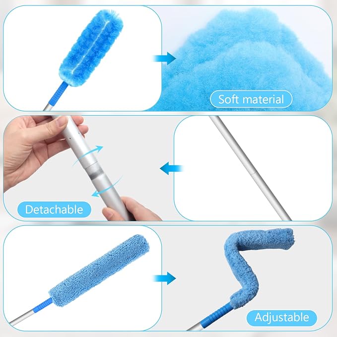 Eunice 13-50 Inches Ceiling Fan Duster with Extension Pole | Extendable Microfiber Cleaning Brush for High Ceiling, Blades, Cobwebs, Adjustable Dusting Tool for Window, Door(U shaped)