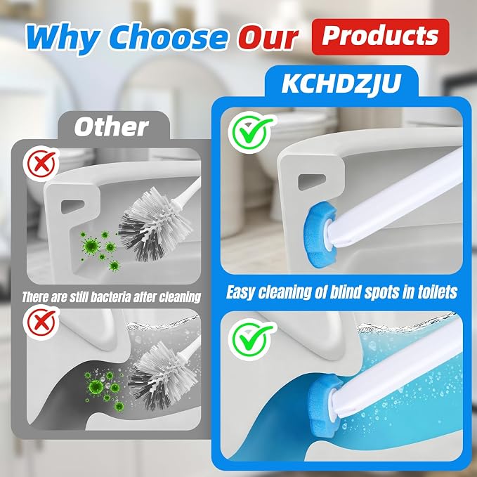 Disposable Toilet Brush with 48 Refills, Toilet Brushes and Holders, Wall Mounted Toilet Bowl Cleaner Wand for Bathroom Maintenance