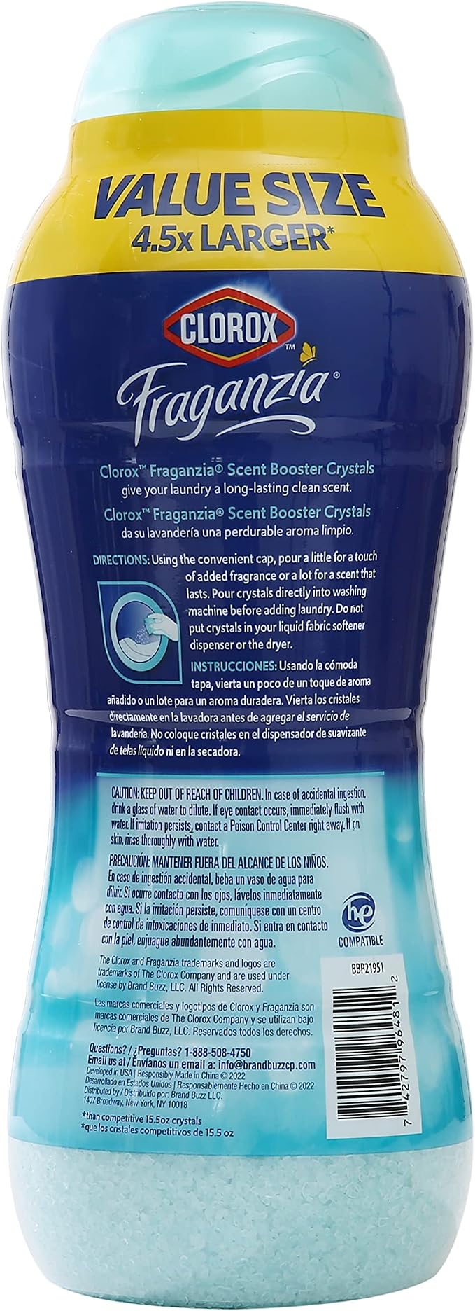 Clorox Fraganzia In-Wash Scent Booster Crystals, Ocean Scent, 70 Oz Bottle | In-wash fragrance beads, HE compatible, safe for all fabrics and colors, long-lasting freshness